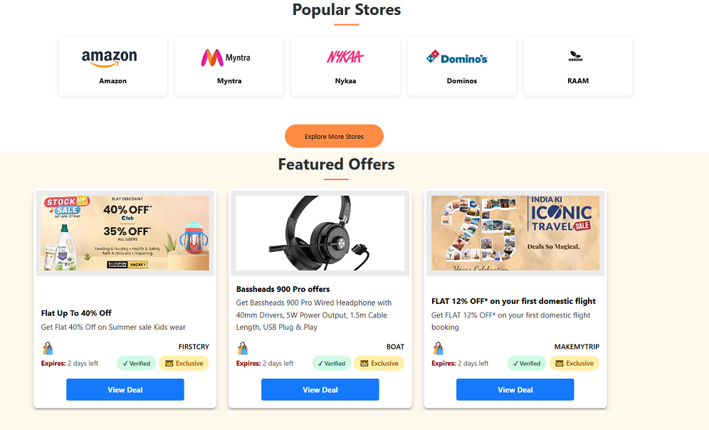 Coupons Zone Homepage – Real-Time Deals and Offers UI